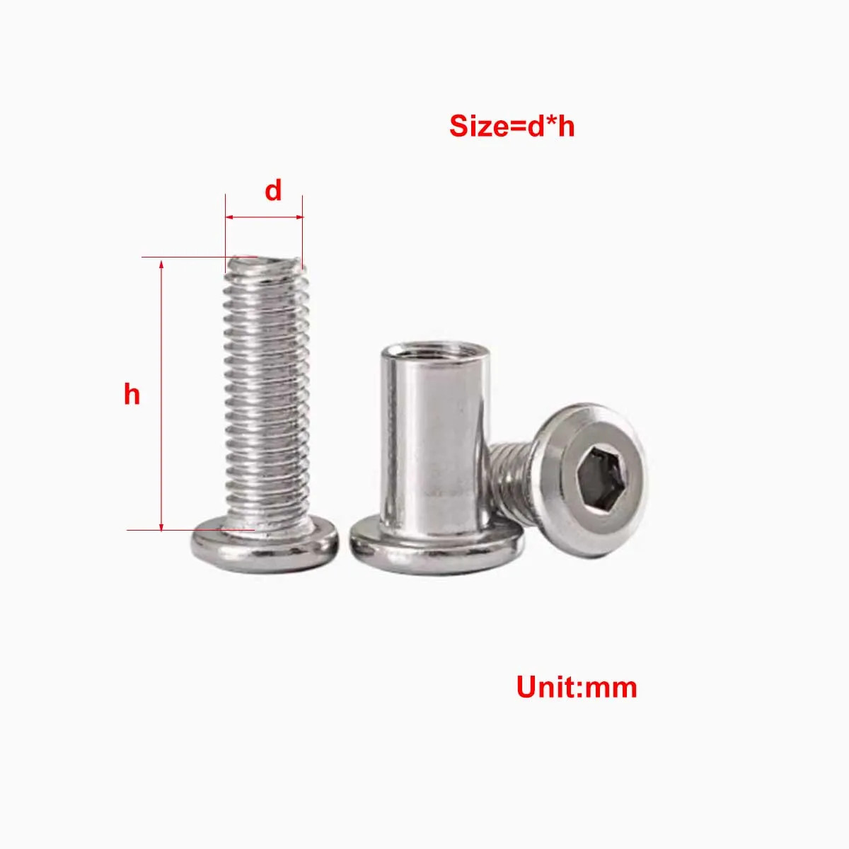 

304 Stainless Steel Large Flat Head Internal Hexagonal Screw, Tapping Clamp Bolt, Children's Furniture Bed Connection