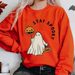 Ghost & Pumpkin Print Pullover Halloween Ghost Pumpkin Sweatshirts Long Sleeve Crew Neck Plus Size Sweatshirt Women's Clothing