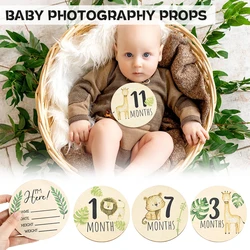 7pcs/set Baby Round Wooden Milestone Card Engraved Hello World Newborn Photography DIY Props Accessories Baby Shower Products