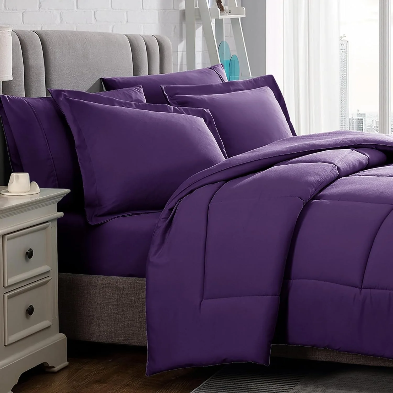 5 Pieces Comforter Set with sheets - Down Alternative Extra Soft College Dorm Bedding Twin XL Purple