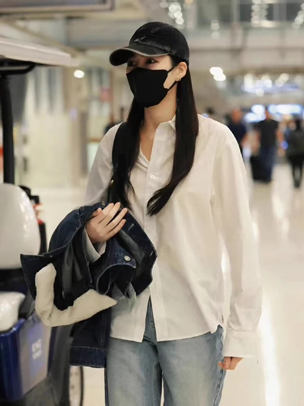 

Commute Slimming Simple White Long Sleeve Shirt Women's Fashion Cotton Polyester Loose Fit Classic Collar Versatile Style