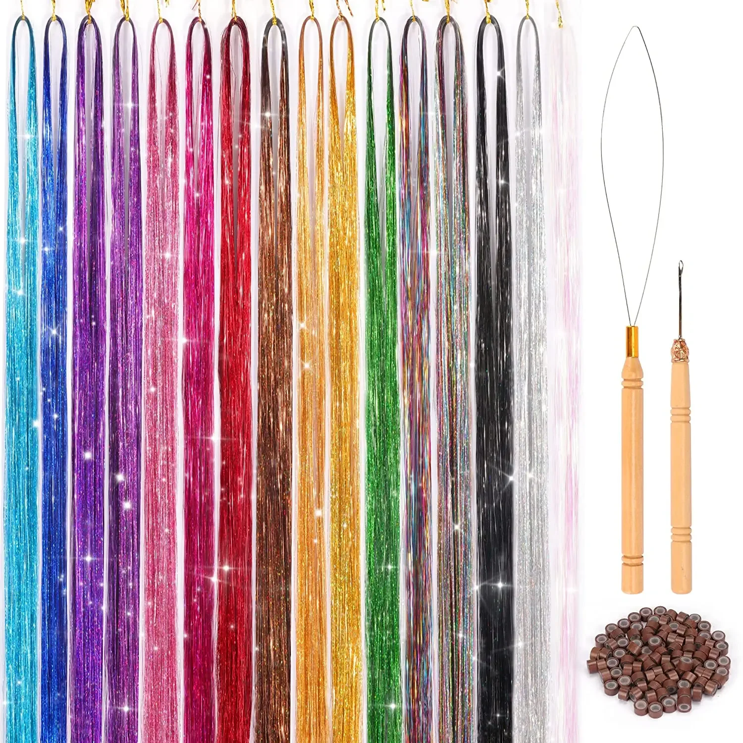 Extensions de cheveux holographiques à paillettes brillantes, Tinsel de cheveux nickel é, Tinsel de Rotterdam coloré, 20 couleurs