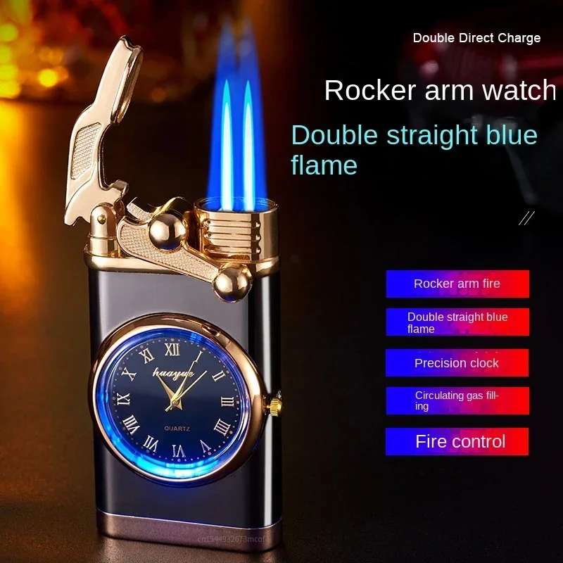 New Windproof Gas Lighter Wrist Watch Cigar Lighter Outdoors Jet Double Fire Tube Lighters Gadgets for Men Cigarette Accessories