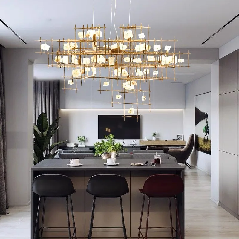 Creative Chandelier Engineering Bar Restaurant Model Room Personality Bar Chandelier Imitation Transparent Stone Lamp