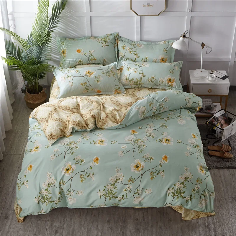 

White Green Botanical Floral Duvet Cover Set Queen Reversible Gold Paisley Pattern Bedding Set Soft Microfiber Comforter Cover