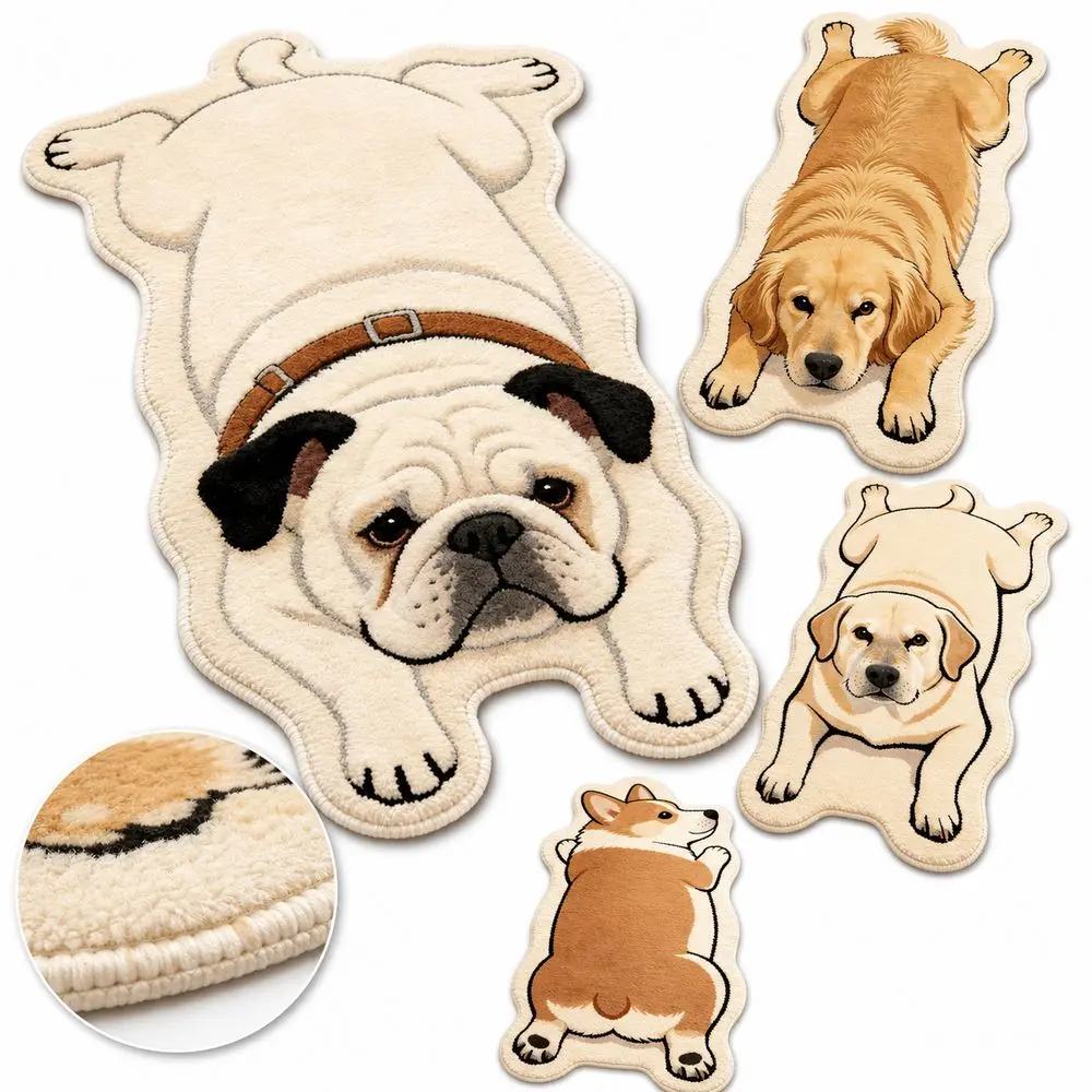 Special-shaped Puppy Print Rug Decorative Carpet Soft Dog Shaped Rug Dog Shape Pet Theme Rug Animal Floor Mat Living Room Decor