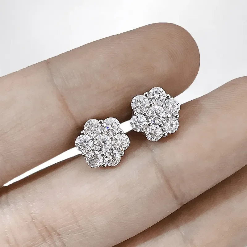 EWYA 925 mincovní stříbro moissanite skoba náušnice 1.4ct 7 kameny kvést ženy náušnice pro večírek angažmá jemný šperků earings