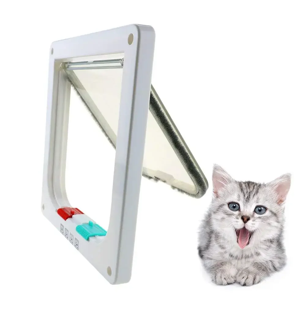 Cat Flap Door With 4-way Safety Lock Cat Kitten ABS Plastic Small Pet Kit Dog