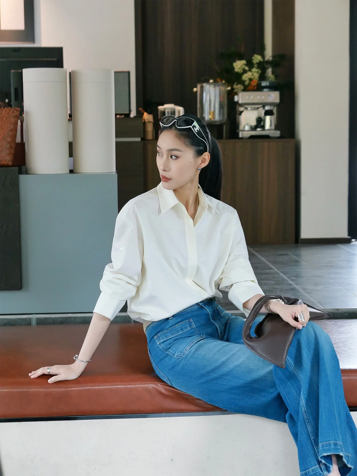 

Женская рубашка Jieji Zhang из 100% хлопка, весна-лето, повседневная, с длинным рукавом, в стиле пальто, с отложным воротником, на скрытых пуговицах, свободного кроя, укороченная