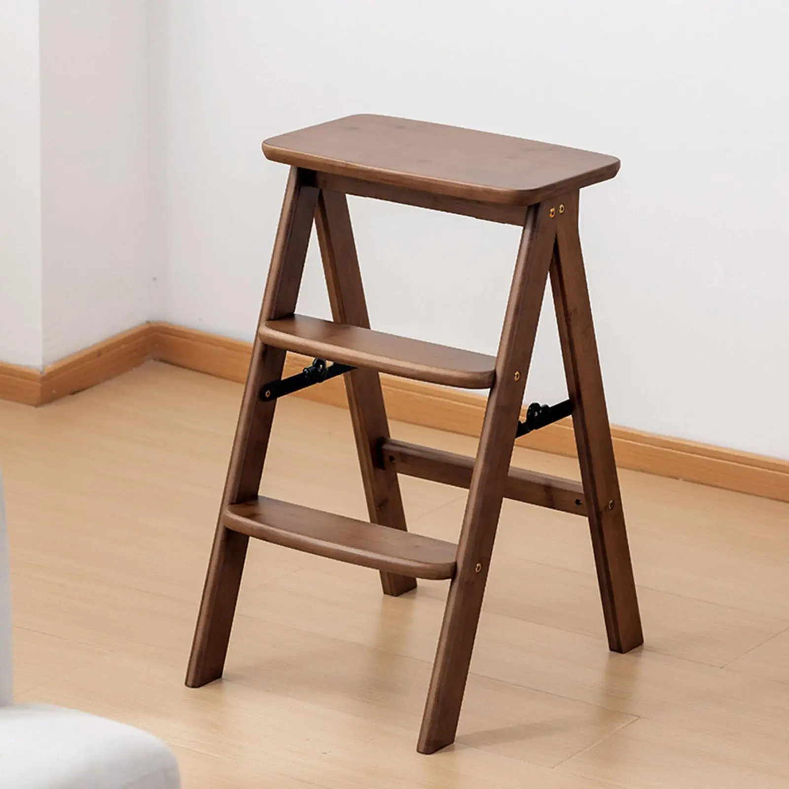 Folding Step Stool Wooden Stool Flower Stand Step Stool for Kitchen Garage