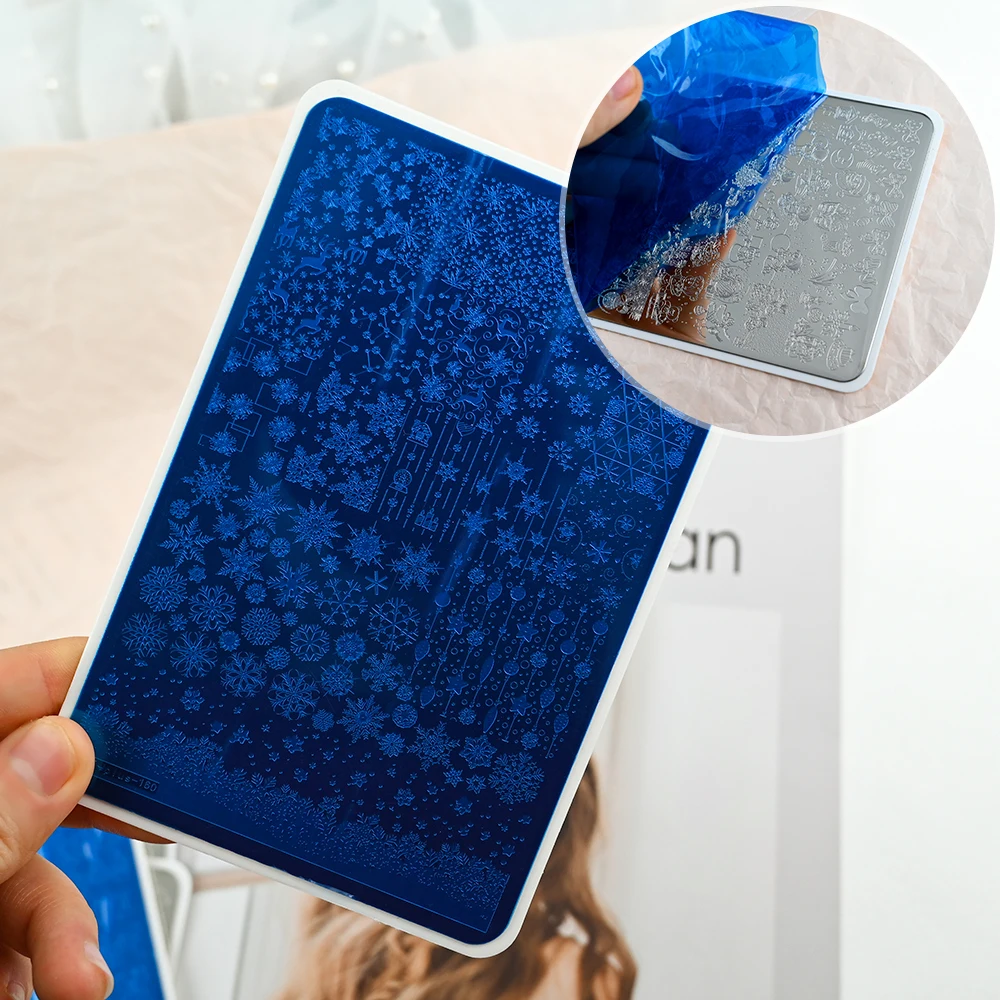 1Pc Weihnachten Nail art Stamping Platte Schneeflocke Elch Santa Claus Schneemann Bild Stempel Vorlagen Nagel Druck Schablone Nagel Werkzeuge