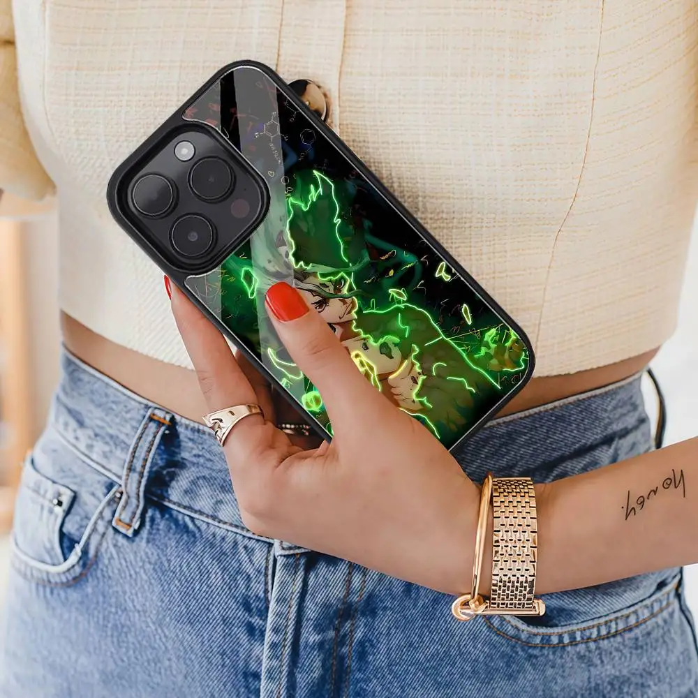 Anime dr s-stone caso de telefone preto plástico duro caso de telefone para iphone 17 ar 16 15 14 13 12 11 pro max pc tpu ins caso