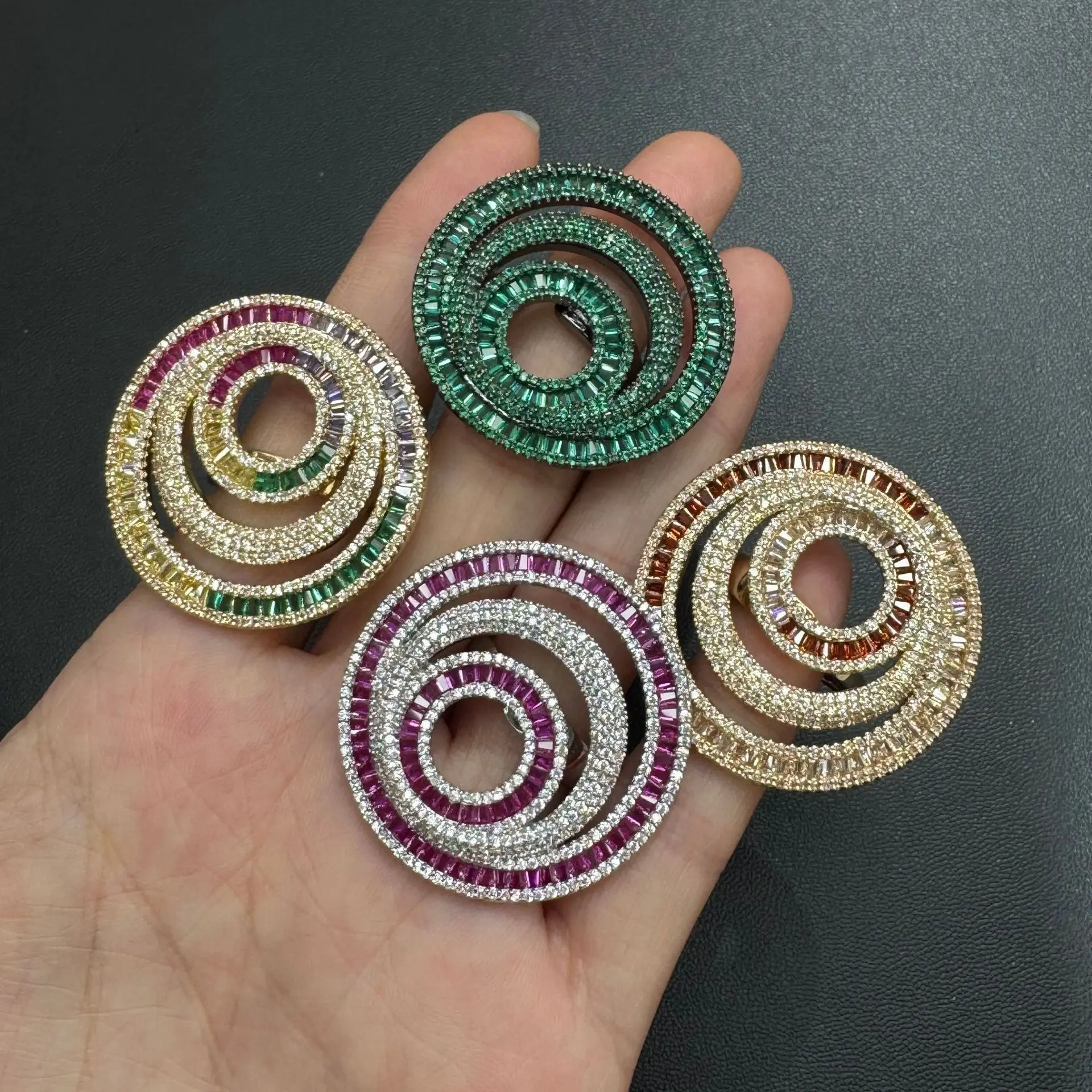 

unique cubic zirconia adjustable ring for women shiny jewelry gala event dinner party round circles ring green fushia multicolor