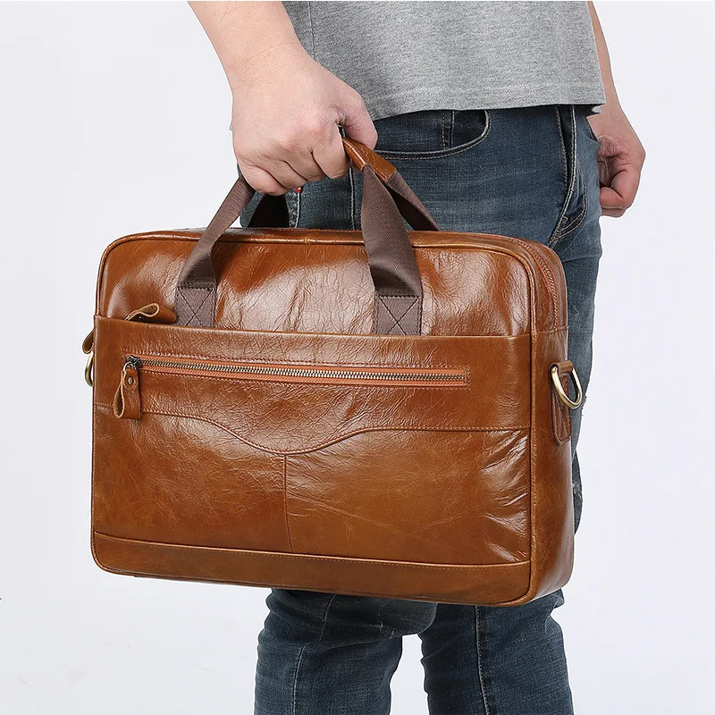 Neue Männer Rindsleder Aktentasche Herren Umhängetasche Vintage Laptop tasche Dokument männliche Umhängetasche Büro handtasche für Männer