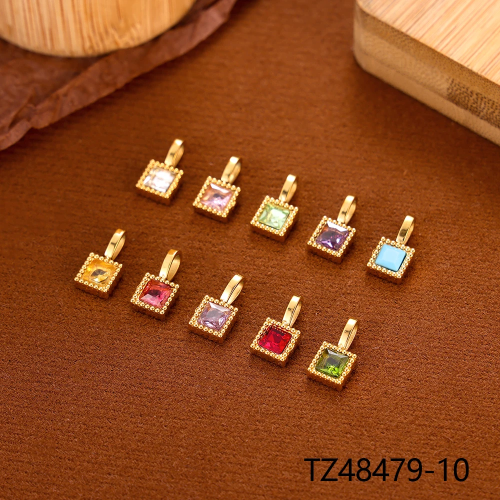 CARLIDANA Tiny Elegant Vintage 18K Gold Plated Stainless Steel Square Muti color  Zircon Charm Pendant for Necklaces DIY Jewelry