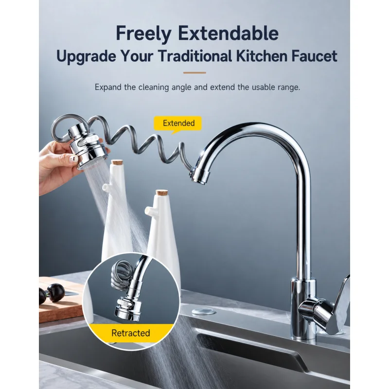 360 Swivel Kitchen Faucet Aerator Flexible Extender 3 Modes Anti-Splash High Pressure Sink Tap Nozzle Universal Adapter