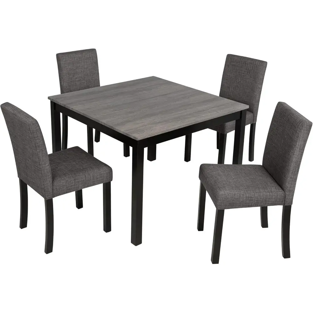 

5-Piece Dining Set with Square Table and 4 Upholstered Chairs, Space-Saving Design, Black & Light Gray