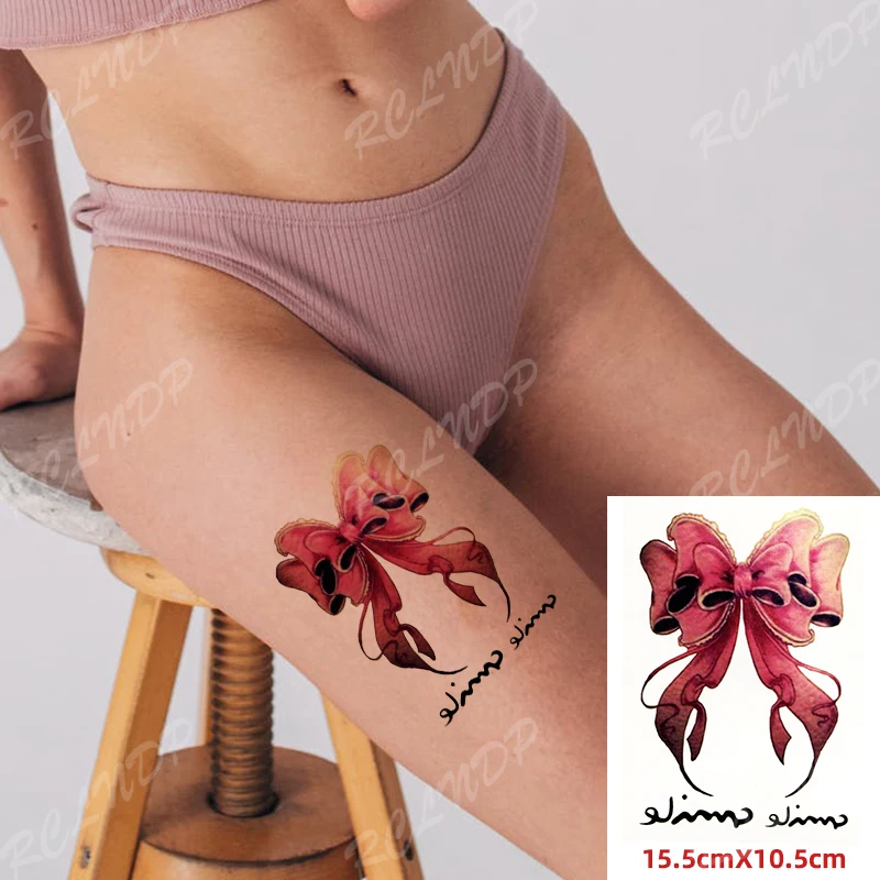 Tatuagem temporária à prova dwaterproof água adesivos bonito arco nó flor sexy bonito falso tatto flash tatoo corpo arte para mulher