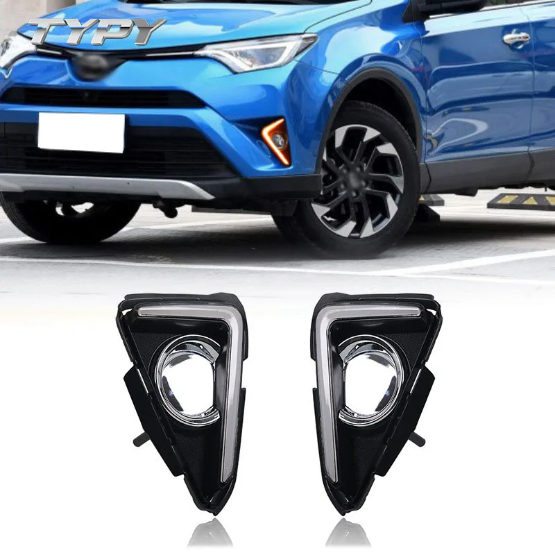 

Car Modified LED DRL Daytime Running Light Fog Lamp With Yellow Turning Signal For Toyota RAV4 2016-2017