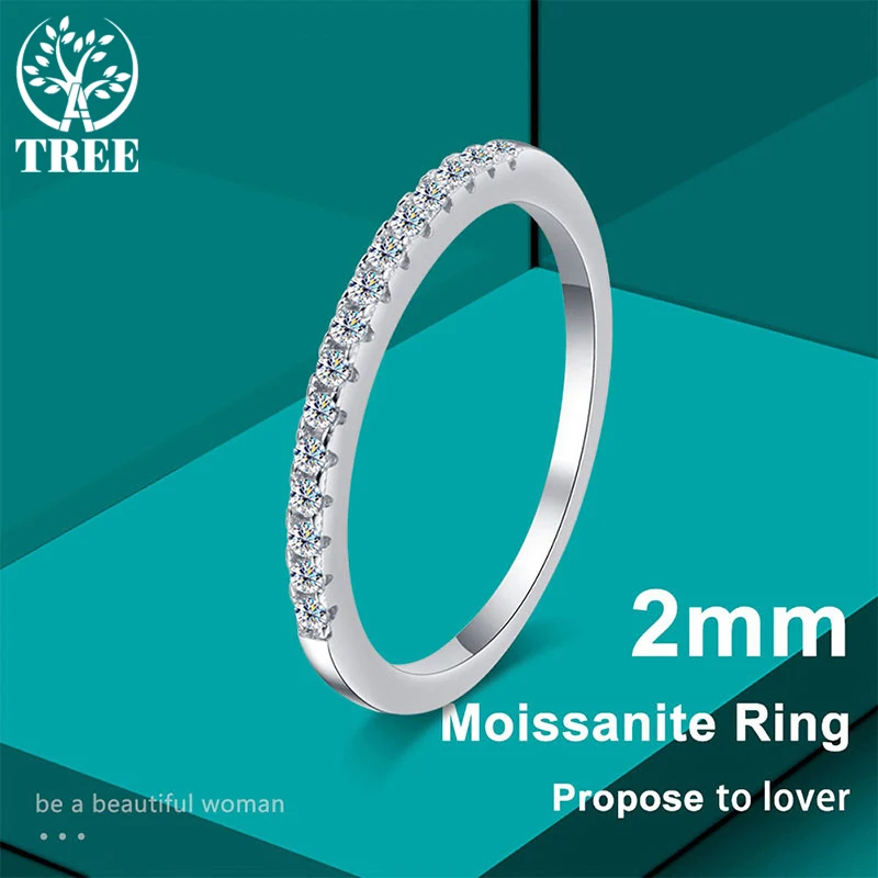 

ALITREE 2mm D Color Moissanite Ring 925 Sterling Sliver Plated 18k White Gold VVS1 Round Cut Lab Diamond Wedding Rings For Women