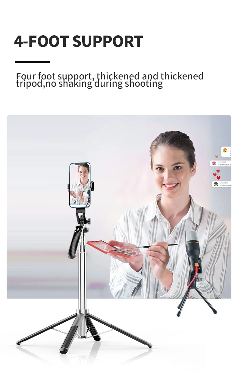 عصا سيلفي لاسلكية 800 ملم حامل ثلاثي القوائم 360 درجة ° AI ذكي الوجه اتبع النار لتوازن الهاتف الذكي للكاميرا الرياضية Gopro