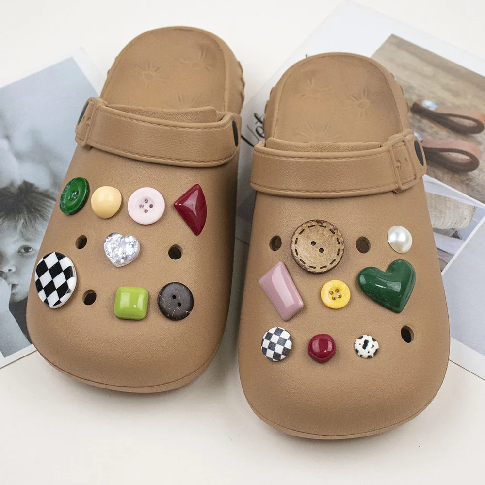 Retro Geometric Patterns Hole Shoe Charms Decorations Shoe Buckle Colored DIY Shoes Flower Accessories