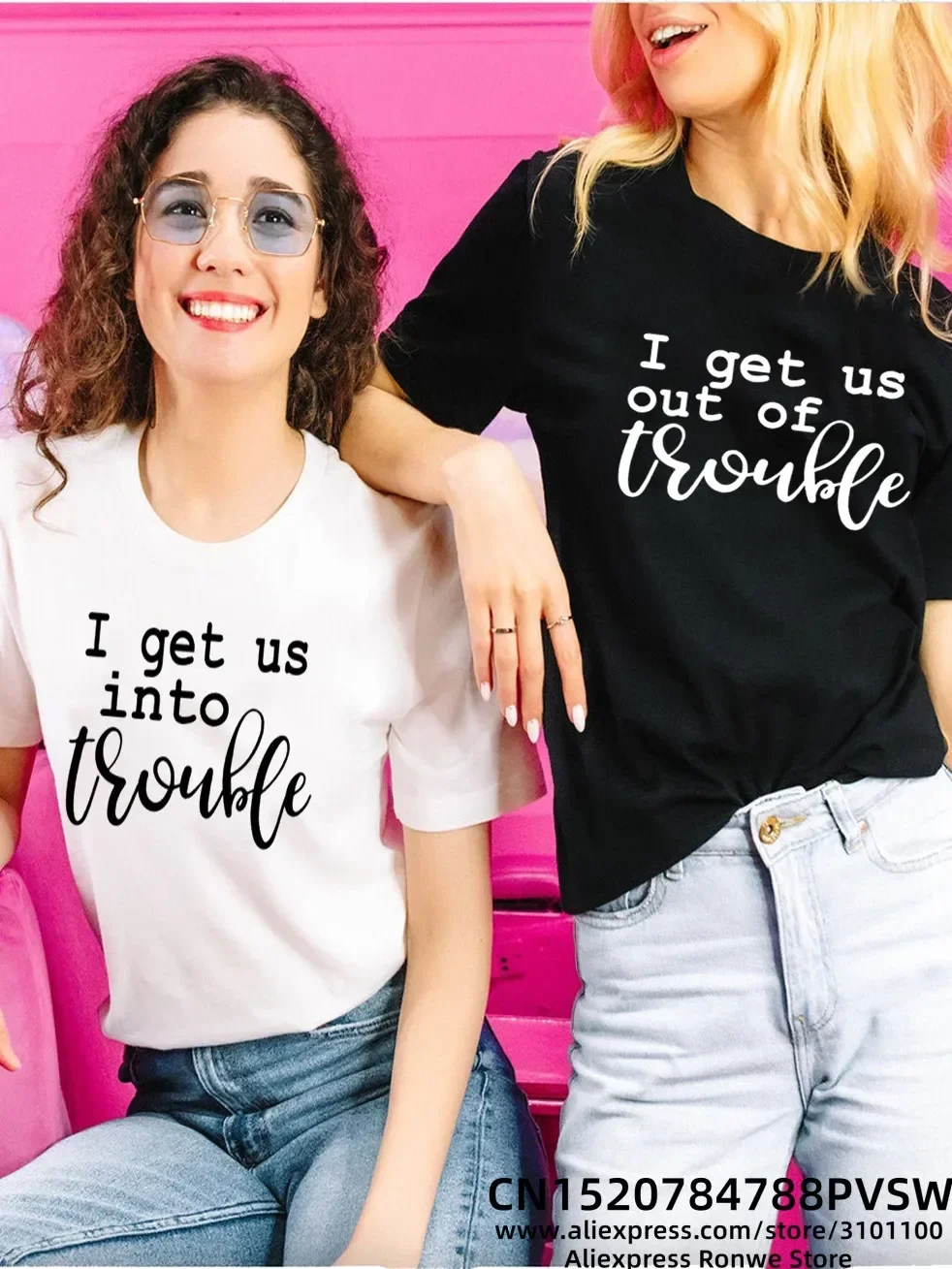 Women Cotton T-Shirts Girl Best Friend Sister Group Graphic Designed Tops Tees BFF Matching cotton Clothes oversized t shirt