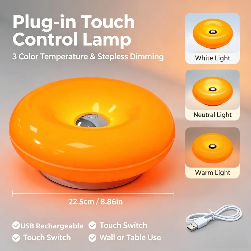 USB Rechargeable LED Wall Lamp, Creative Donut Design, Touch Switch Stepless Dimming, Suitable For  In Bedroom, Bedside, Study