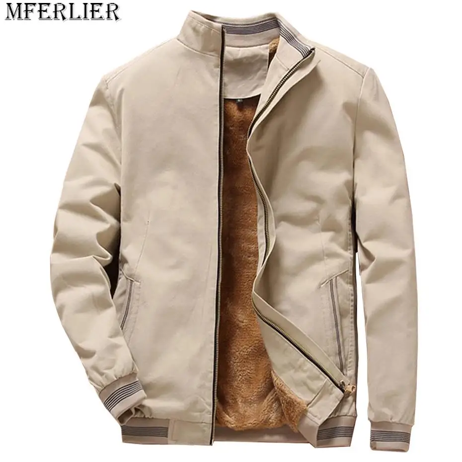 

Autumn Winter Fleece Jacket Men Jackets Solid Color Fashion Casual Khaki Black Baseball Coats Clothing