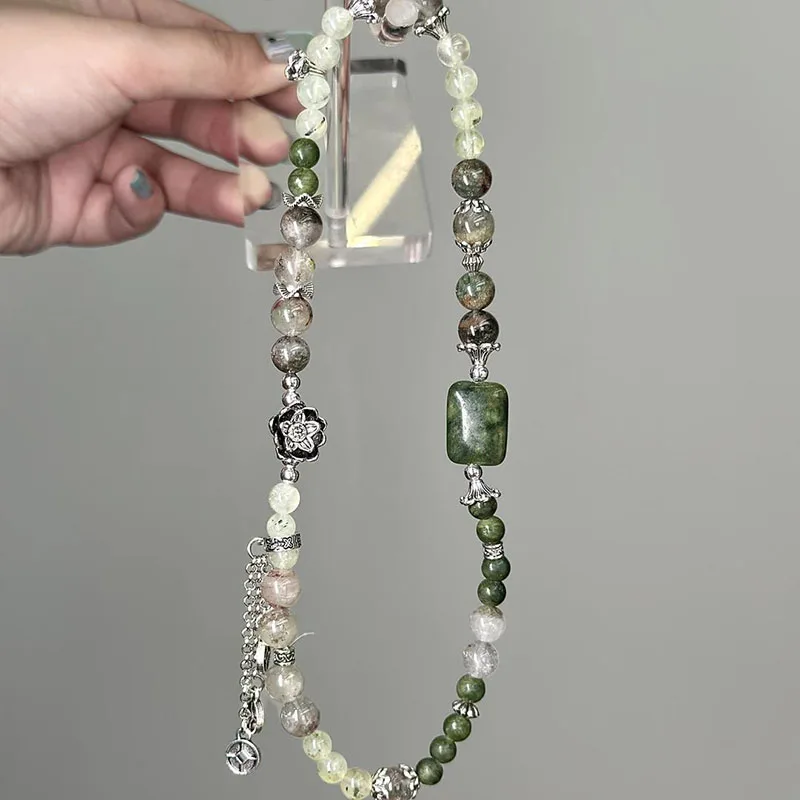 Green Ghost Crystal Bracelet Natural Aventurine Stretching Elastic Band Wrist Jewelry for Men And Women