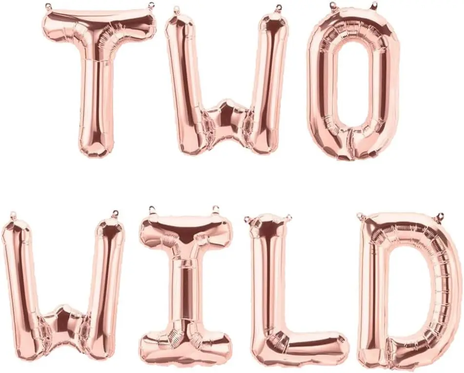 Rose Gold Two Wild Balloons Banner for Boy Girl Safari Jungle Safari 2nd Birthday Party Supplies