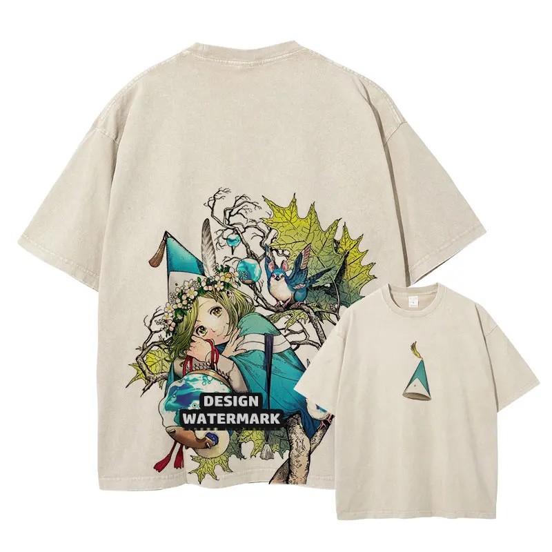 Anime Witch Hat Atelier T Shirt Qifrey Coco Richeh Tops Tees Harajuku Manga Short Sleeve Oversized T-shirt 100% Cotton