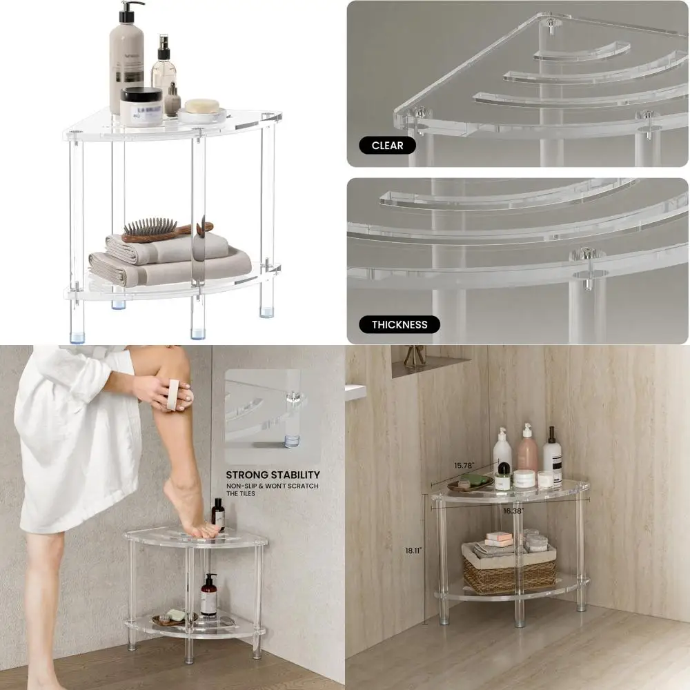 

Modern Clear Acrylic Shower Bench for Shaving and Seating, Waterproof and Heavy Duty, Easy Assembly