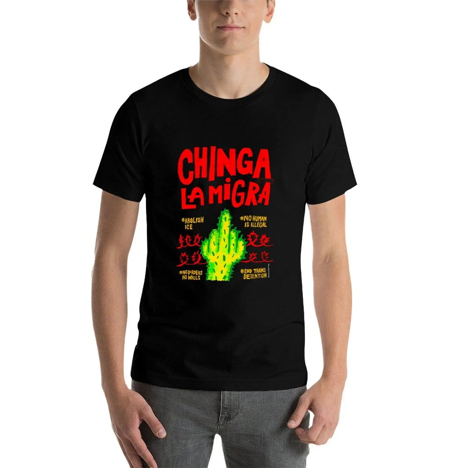 تي شيرت Chinga La Migra تي شيرت قطن 100% تي شيرت للرجال تي شيرت قطني