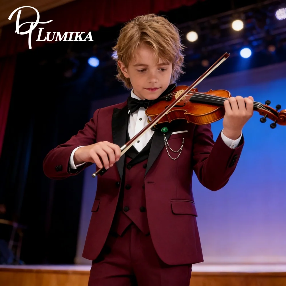 

Luxe Velvet Trimmed Fabric Toddler Suit Set Jacket Pants Bowtie Kids Opulent Wedding Tuxedo Ring Bearer Waist Adjustable 3-14 Yr