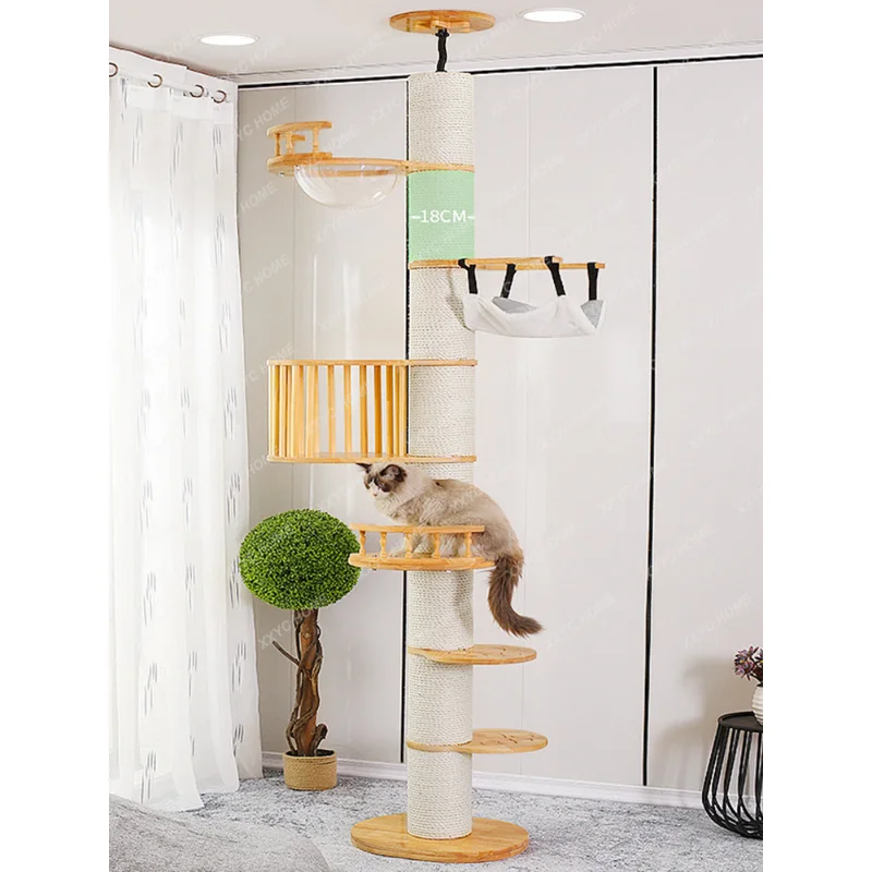 Cat Climbing Frame Tong  Solid Wood Punch-Free Cat Climber Live Cat Nest Cat Tree Integrated Large Ceiling Cat Tong Tianzhu