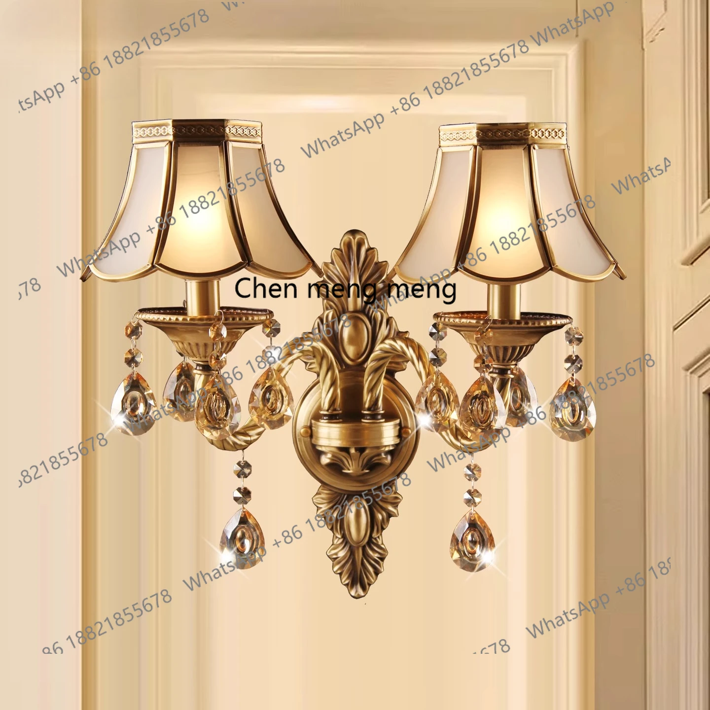 

Double Head American All Copper Candle Crystal Wall Lamp Staircase Entrance Aisle Wall Lamp Mirror Front Wall Lamp