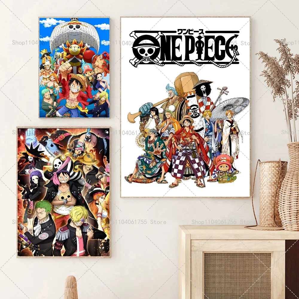 1PC Straw Hat Pirates Popular Anime One Piece Poster Self-adhesive Art Waterproof Paper Sticker Coffee House Bar Room Wall Decor