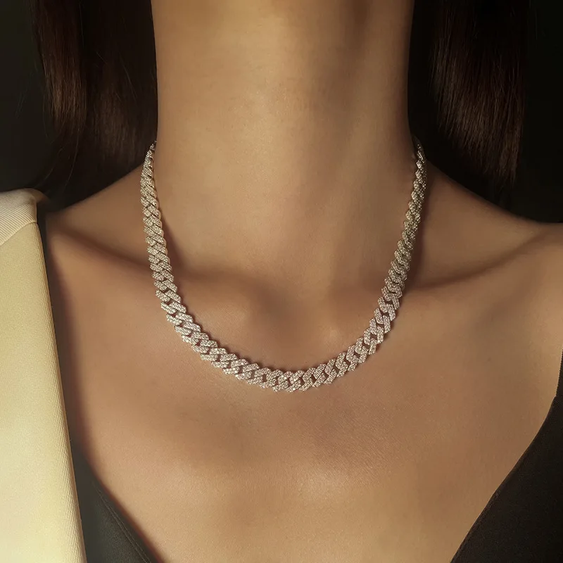 Mozambique Stone Full Set Necklace with Diamonds Platinum PT950 18K Gold Cuban Necklace Hip Hop Party Cuban Chain Set