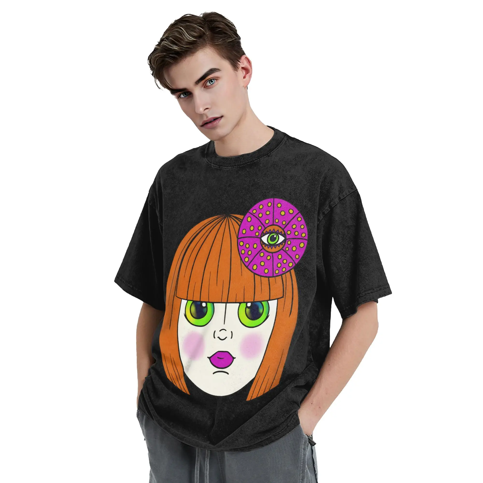Yayoi Kusama Doll T Shirt Hip Hop Washed Short Sleeve Harajuku T-Shirt  Vintage for Men Women Tops Streetwear Summer Tops Tees