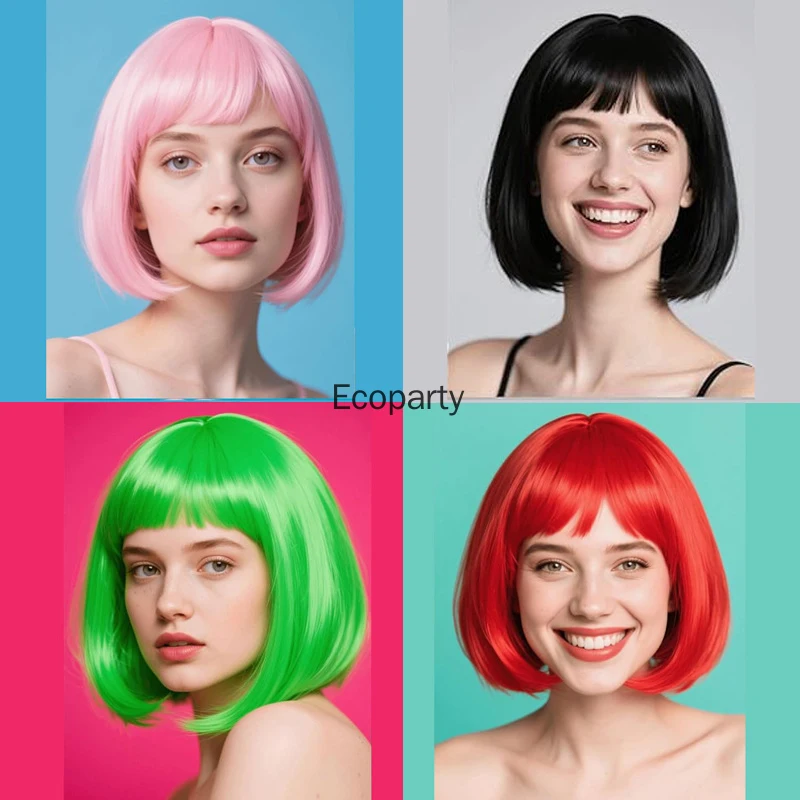 هالوين حزب الدعامة الملونة قصيرة مستقيم بوبو شعر مستعار اصطناعي للنساء الجدة الأزياء الانفجارات مستقيم بوب شعر مستعار هدية النظارات الشمسية