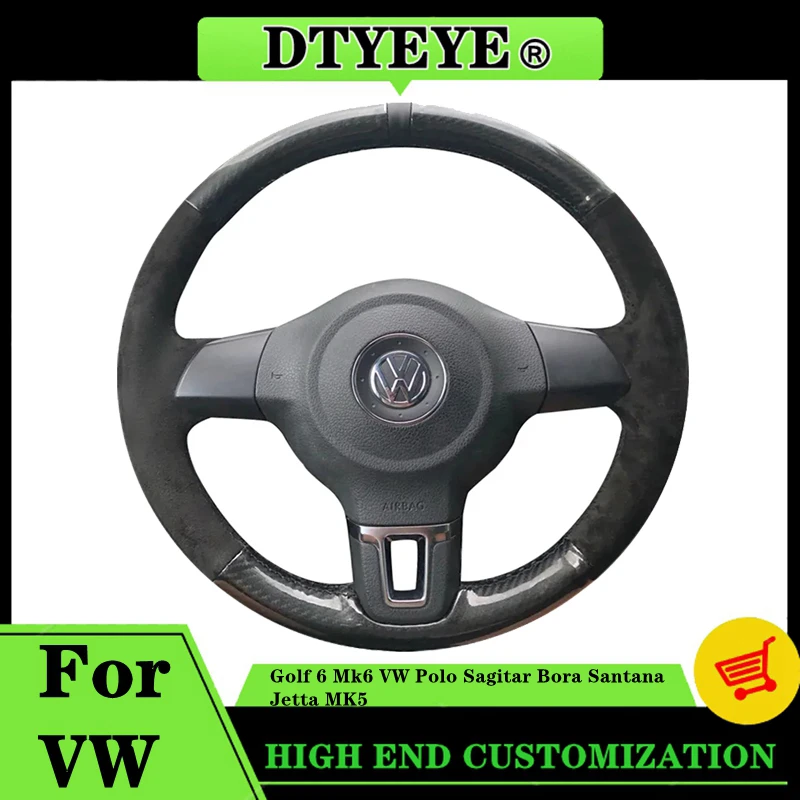 

Car Steering Wheel Cover For Volkswagen Golf 6 Mk6 VW Polo Sagitar Bora Santana Jetta MK5 Carbon Fiber DIY Steering Wheel Braid