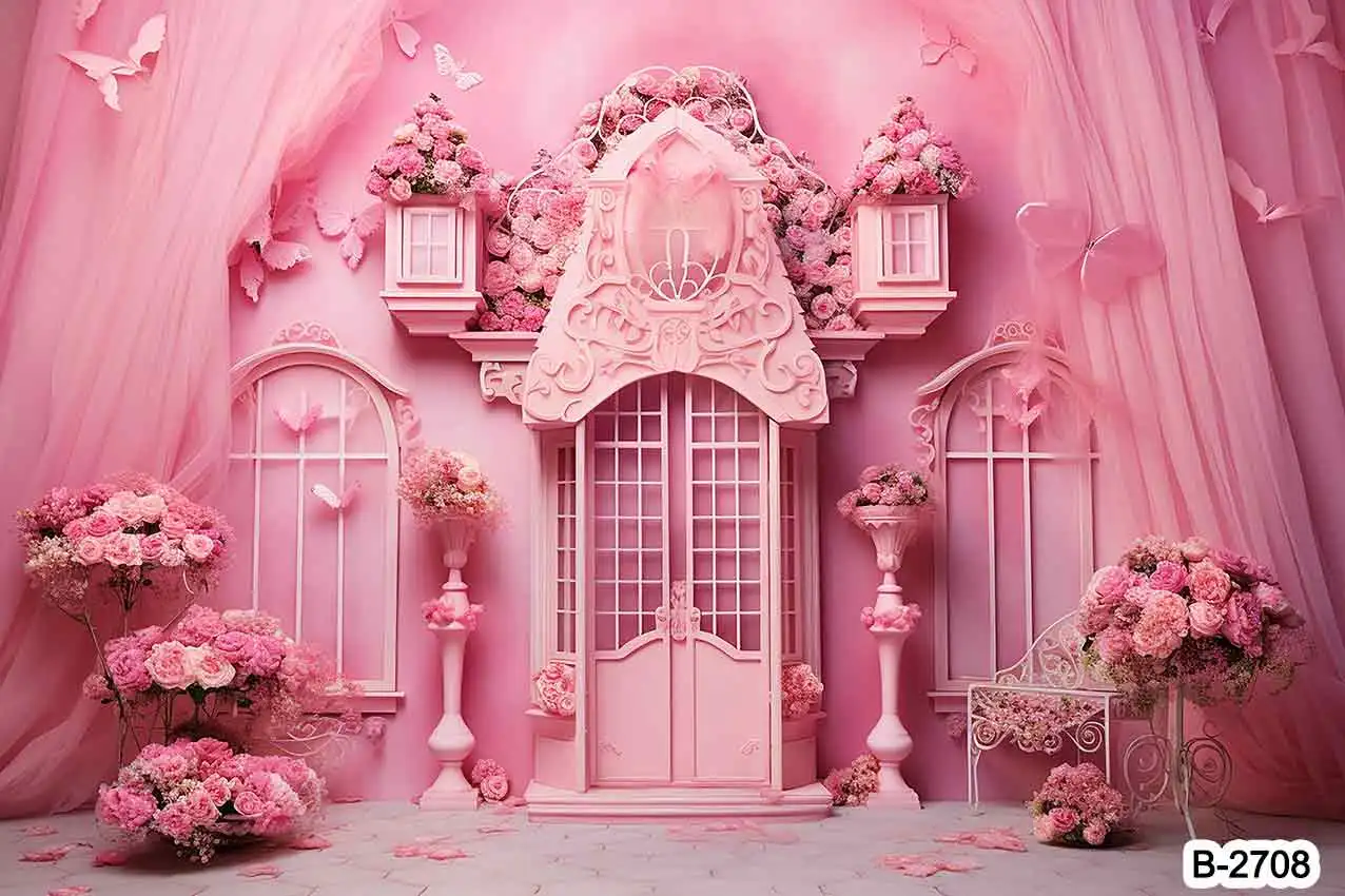 Barbie Pink Princess Cloakroom Backdrops for Photography Girl Birthday Portrait Photo Background Studio Photocall Props