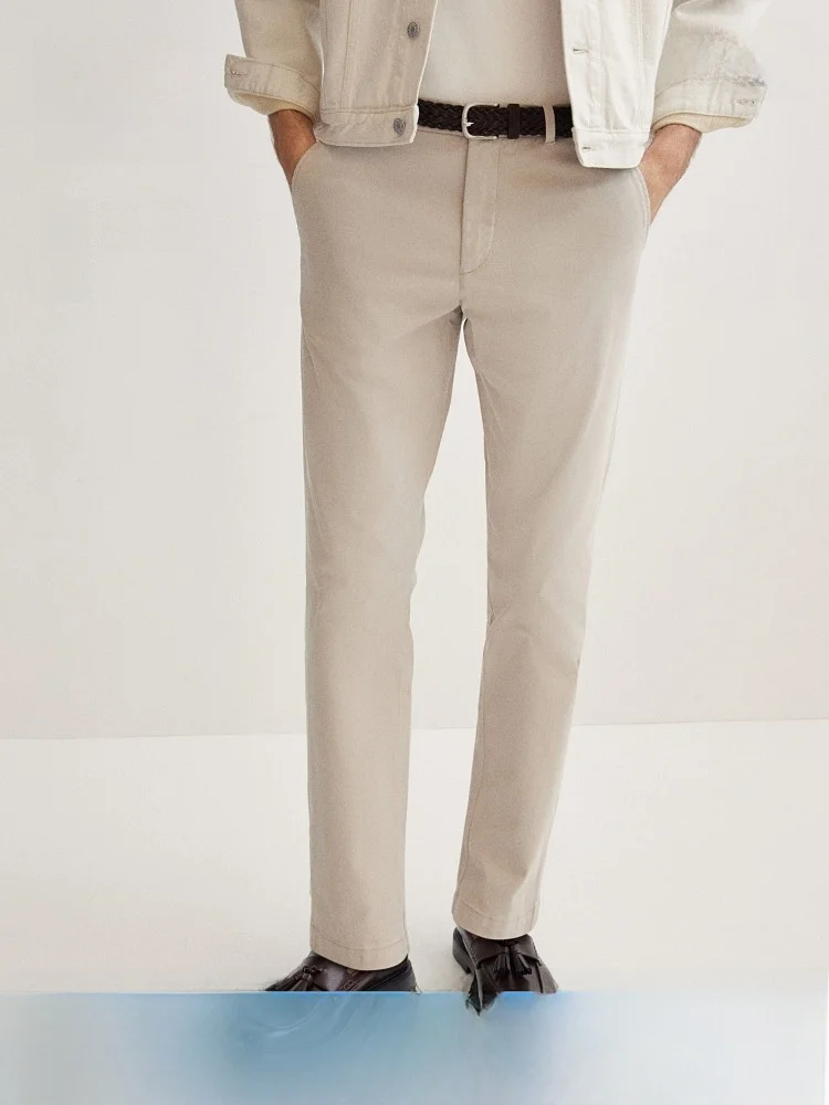 

H&M Men's Casual Cotton Stretchy Pants Slim Fit Commuter Busin Long Trousers Spring Old Money Sle Straight Leg Pants