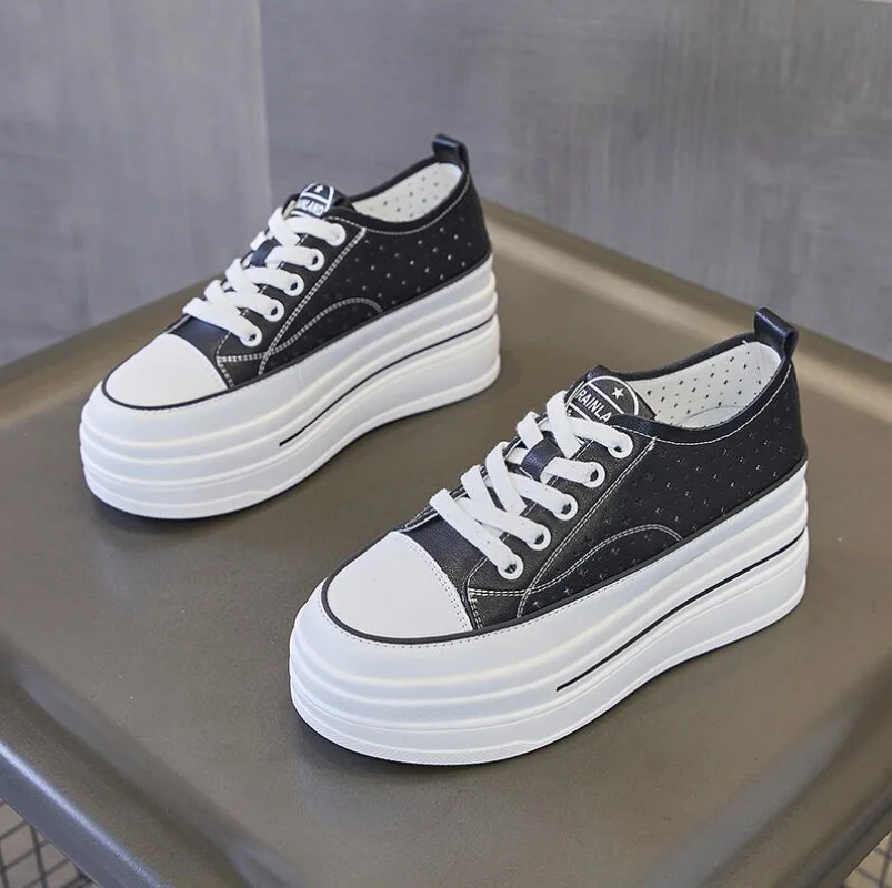 

Women's 8cm 3 inch Leather Vulcanize Summer High Brand Comfy Spring Autumn Platform Vulcanize Women Chunky Sneaker Loafer Shoes
