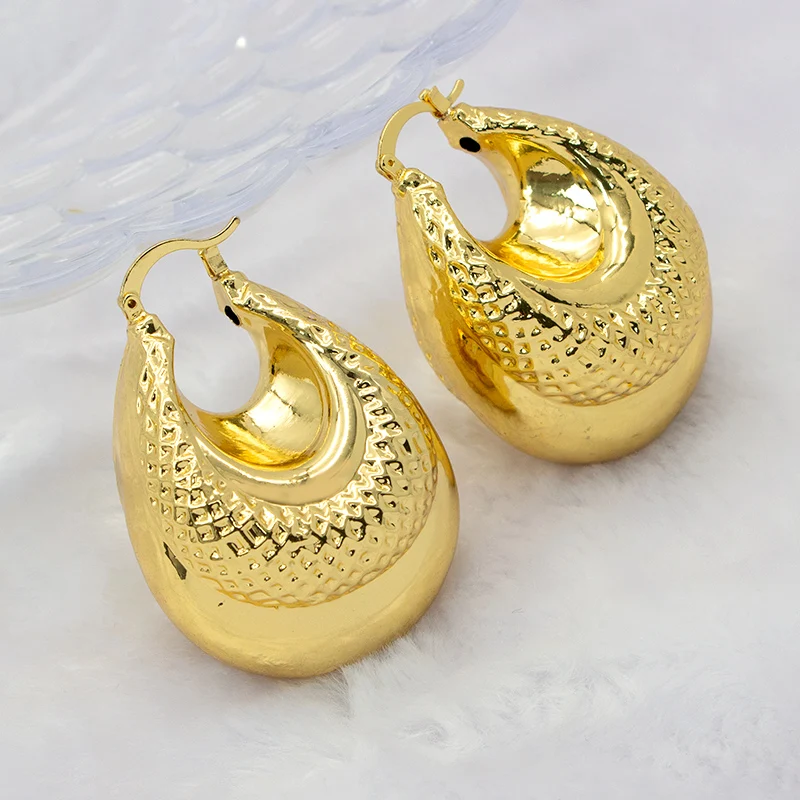 Hoop Earrings For Women Round Marbling Pattern Copper 50mm Large Style Golden Earrings Fashion Jewelry Bridal Accessories