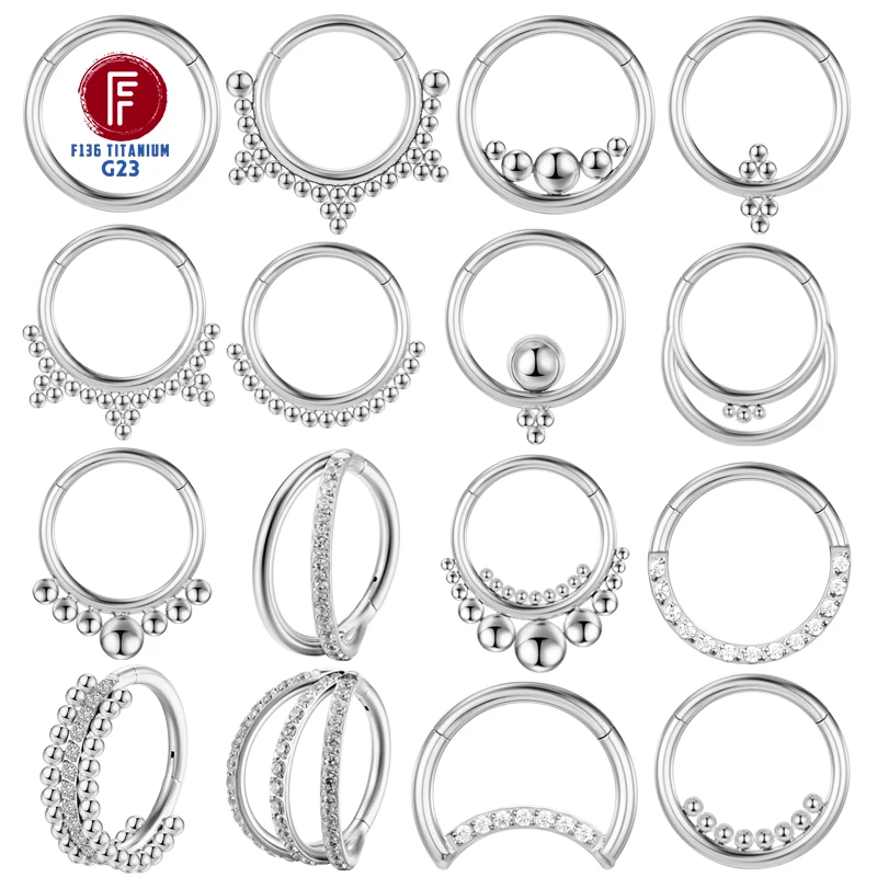 F136 Titanium Piercing Septum Cartilage Tragus Silver Color Nose Rings 16G Zircon Earring Clicker Hinged Body Jewelry Wholesale