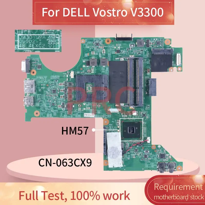 

For DELL Vostro V3300 Laptop Motherboard 063CX9 09902-1 HM57 DDR3 Notebook Mainboard