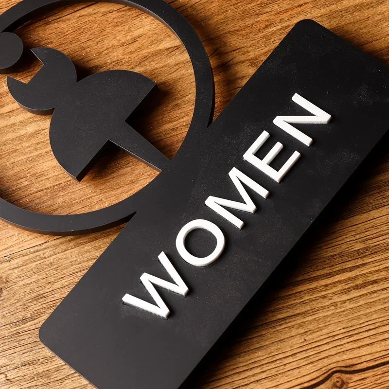 Bathroom Signage Restroom Men and Women Toilet Signage Acrylic Hollow Out Reminder Sign Hotel Sliding