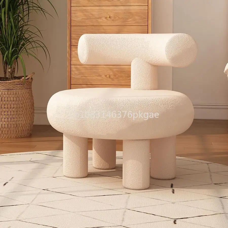 Teddy Wool Horn Chair Home Bedroom Adult Lamb Wool Chair Single Sofa Solid Wood Furniture